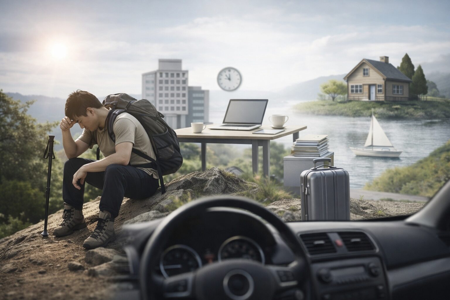 多拠点生活による移動疲労と、仕事・遊び・住まいが分散した暮らしを象徴する写真