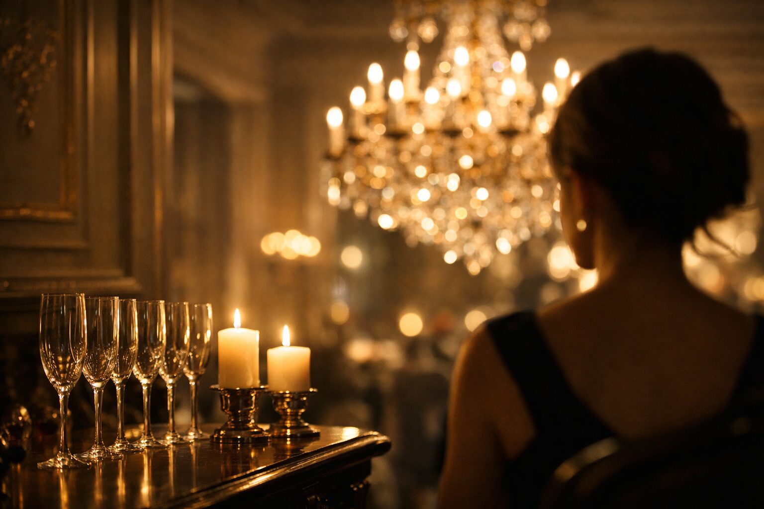 静かな室内で、整えられた空間と光に意識を向ける人物の後ろ姿